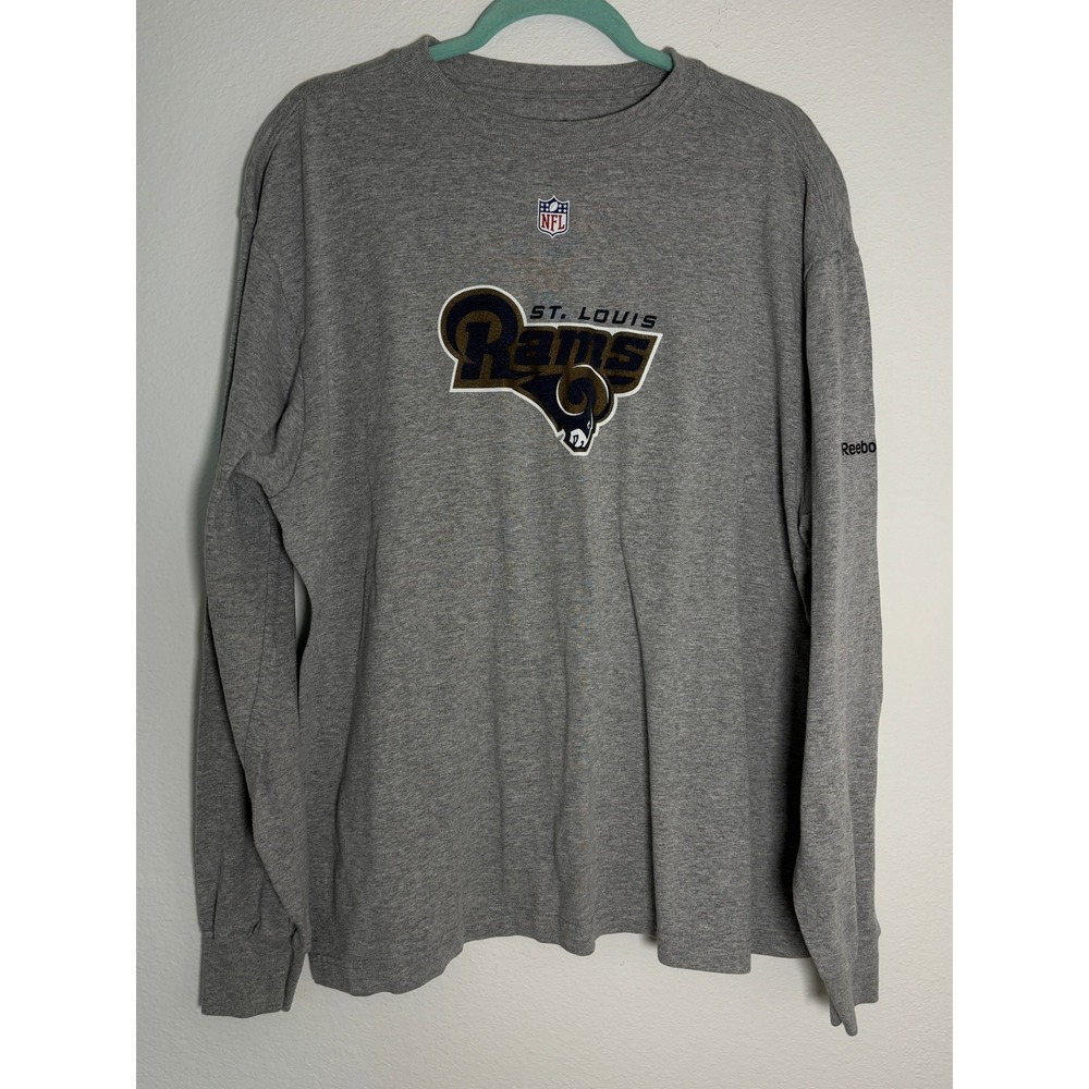 Vintage Reebok‎ St Louis Rams NFL Long Sleeve Shirt Mens Large Gray Heather L